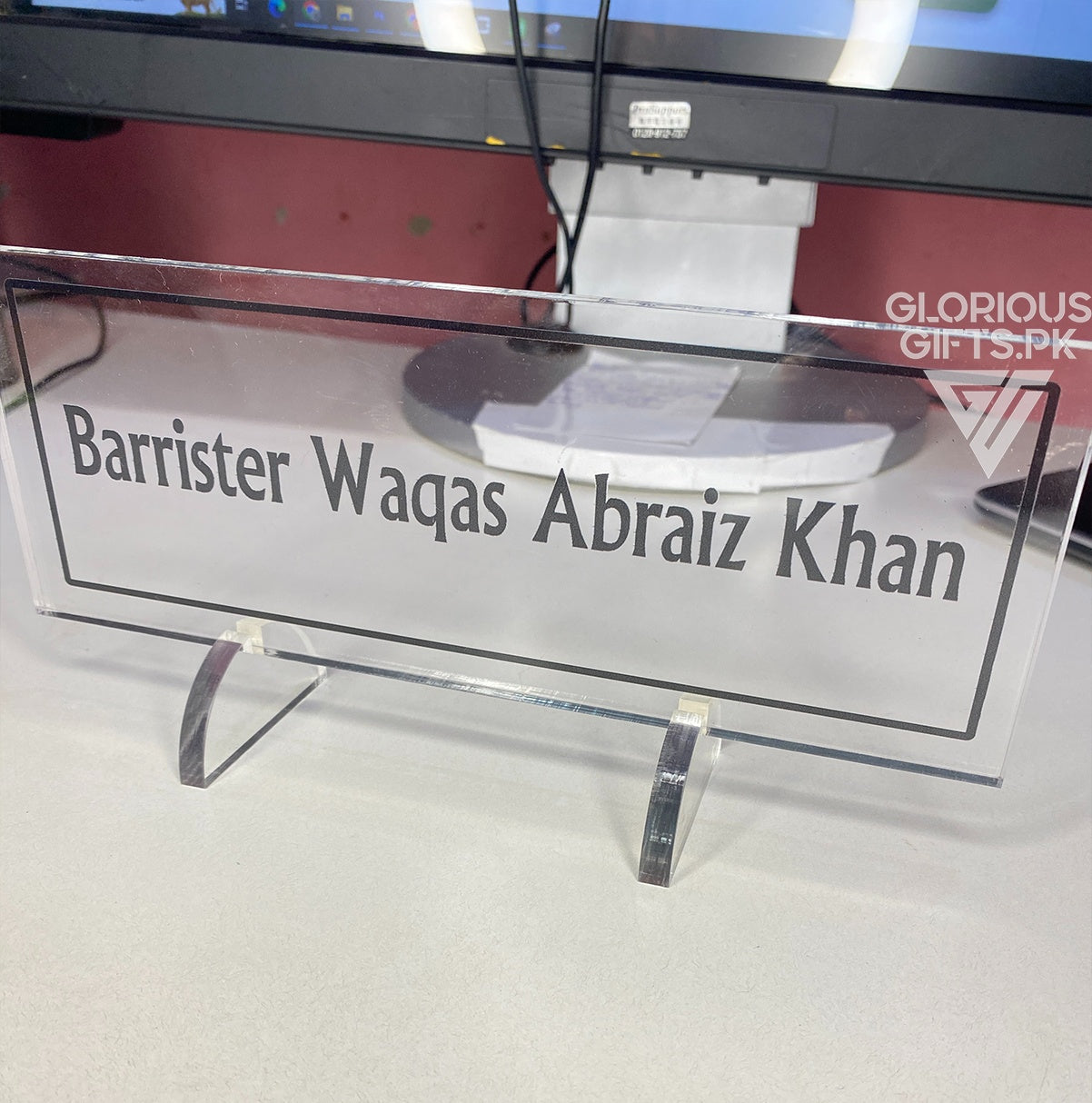 Custom Acrylic Desk Nameplate, Transparent Acrylic, Office Desk Decoration GT011