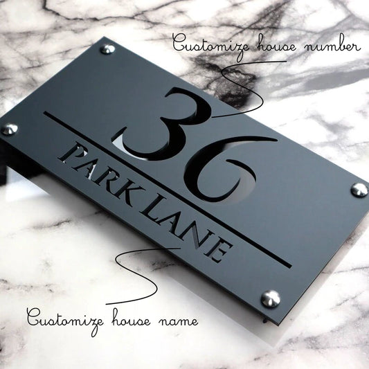 Matte Gray & Black Laser Cut House Number | GN013