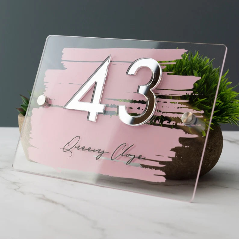 House Name plate - Painted Brush Stroke with Mirror Acrylic GN022