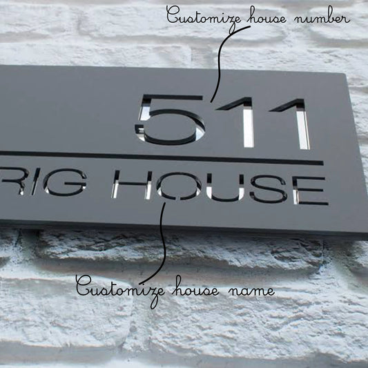 House Wall Plaques Address Sign Matt Black & Silver Mirror GN009