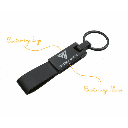 Personalized Leather & Metal Keyring Keychain, Custom Engraved GX006