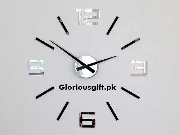 Clock, large wall clock, black and mirror, silvers decoration GC020