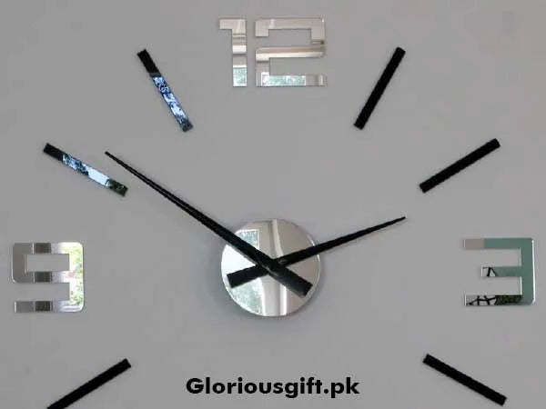 Clock, large wall clock, black and mirror, silvers decoration GC020