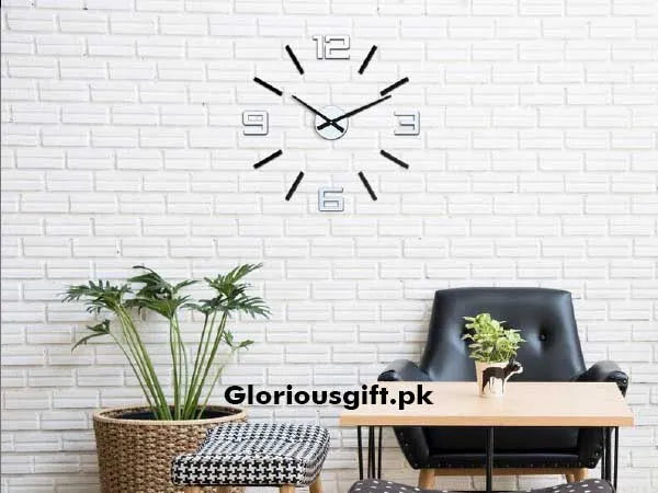 Clock, large wall clock, black and mirror, silvers decoration GC020