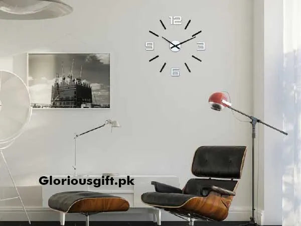 Clock, large wall clock, black and mirror, silvers decoration GC020