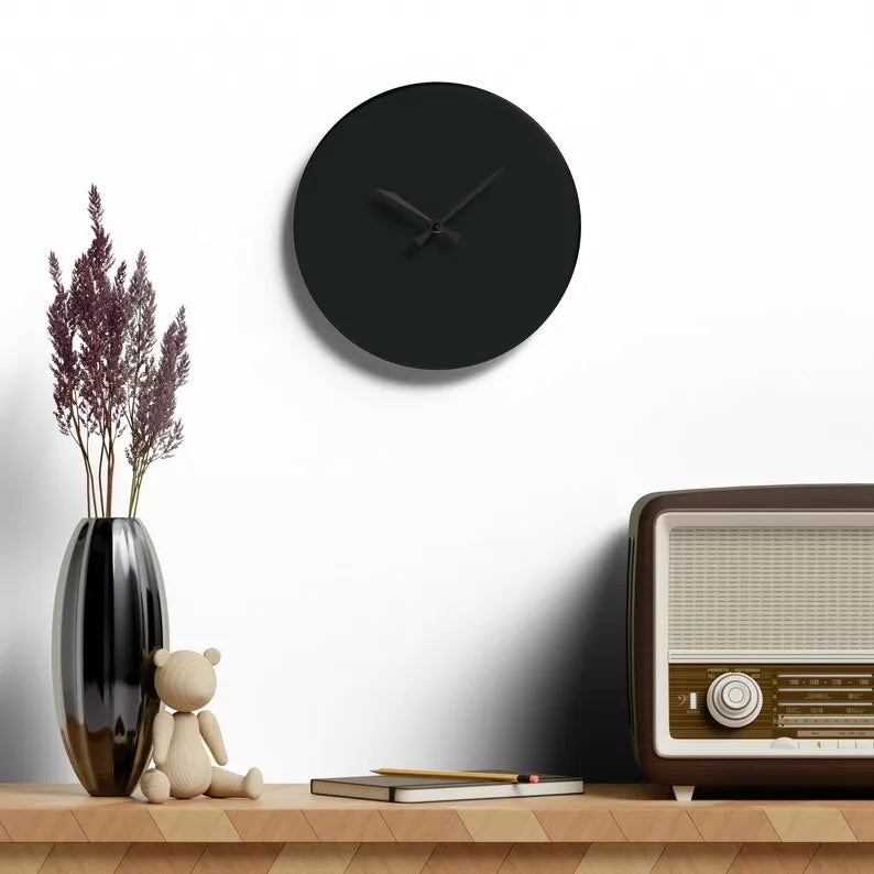 Simple Black Round Wooden Clock GC012