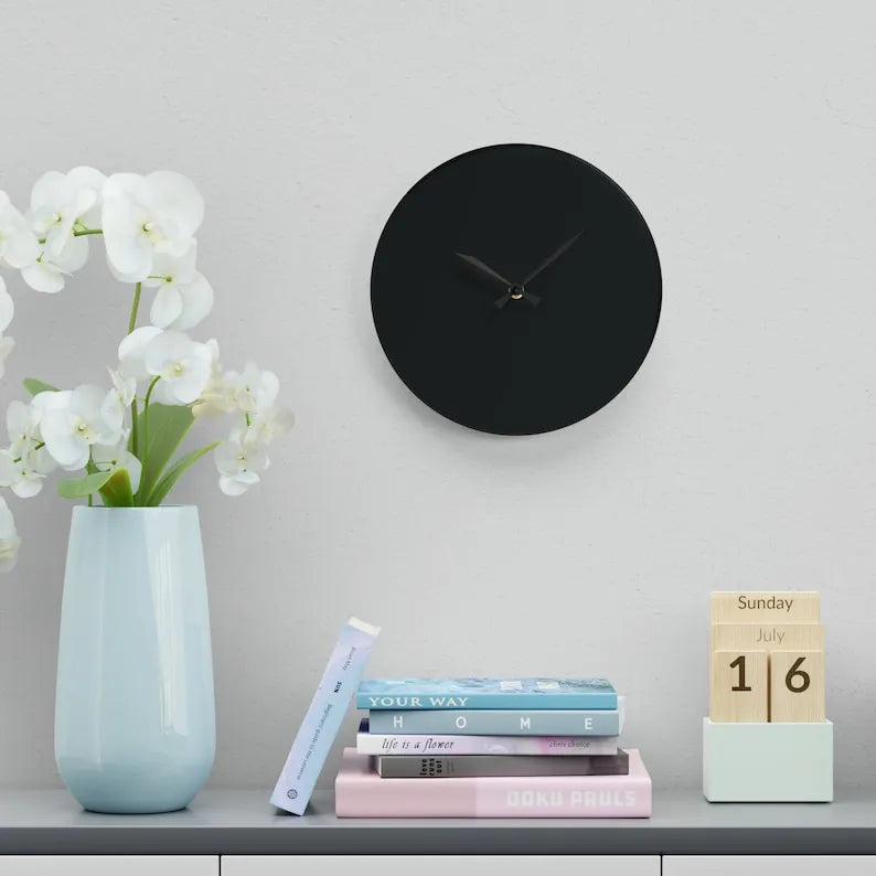 Simple Black Round Wooden Clock GC012