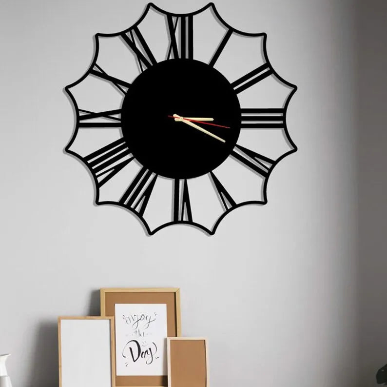 Black Oversize Clock, Unique Silent Large wooden Clock GC013