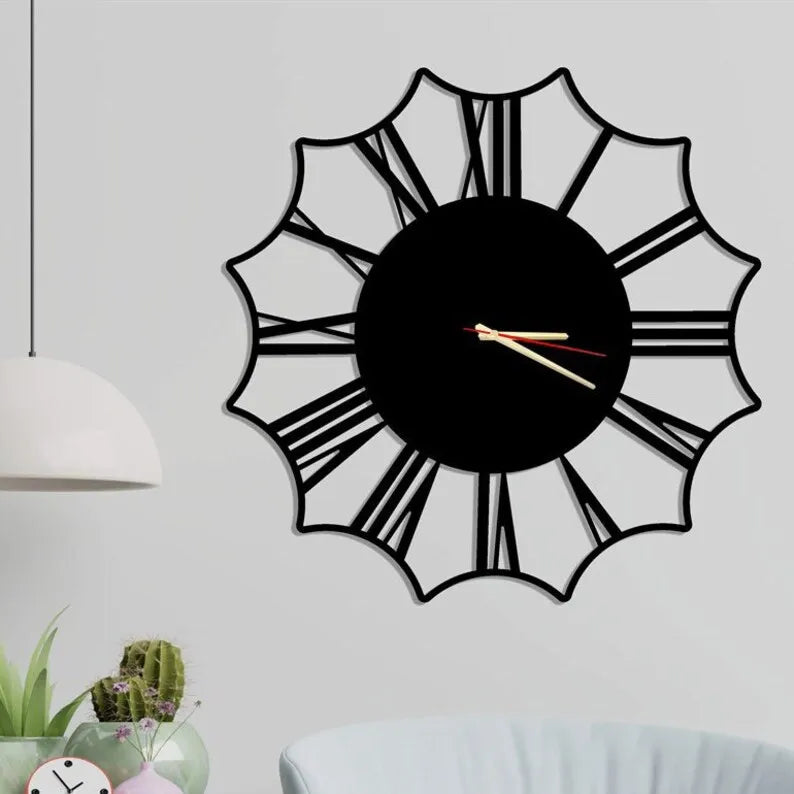 Black Oversize Clock, Unique Silent Large wooden Clock GC013