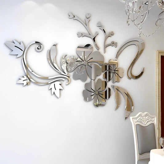 3D Mirror Flower Art Removable Wall Sticker Home Decor GW001