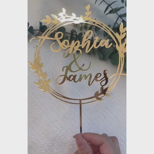 Personalized Golden Cake Topper with Names for Weddings. Gift Items GG001